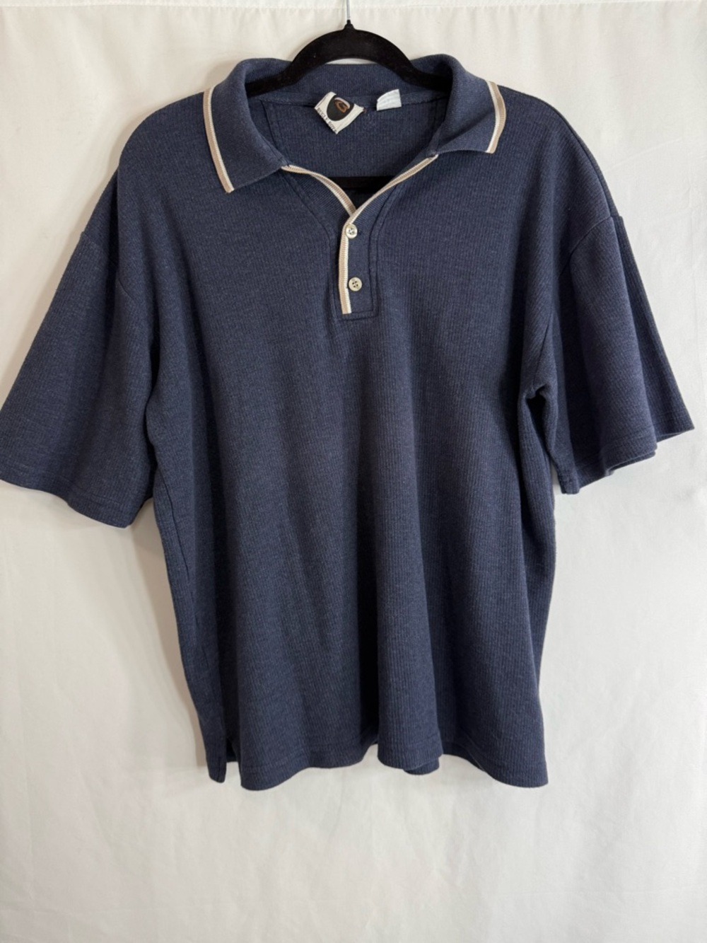 Bugle Boy Vintage Blue Textured Polo Shirt Contrast Trim Short Sleeve Size M
